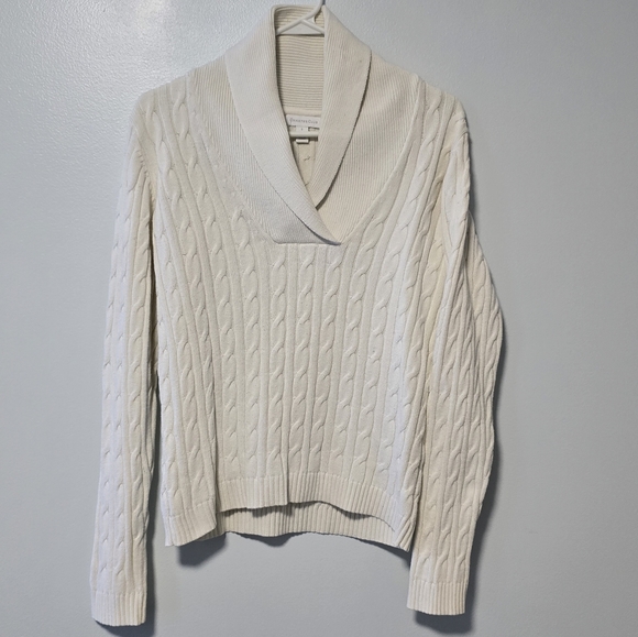 Charter Club Shawl Neck Cotton/Nylon Sweater Ivory/Creme Cable Knit Size S - Picture 11 of 11